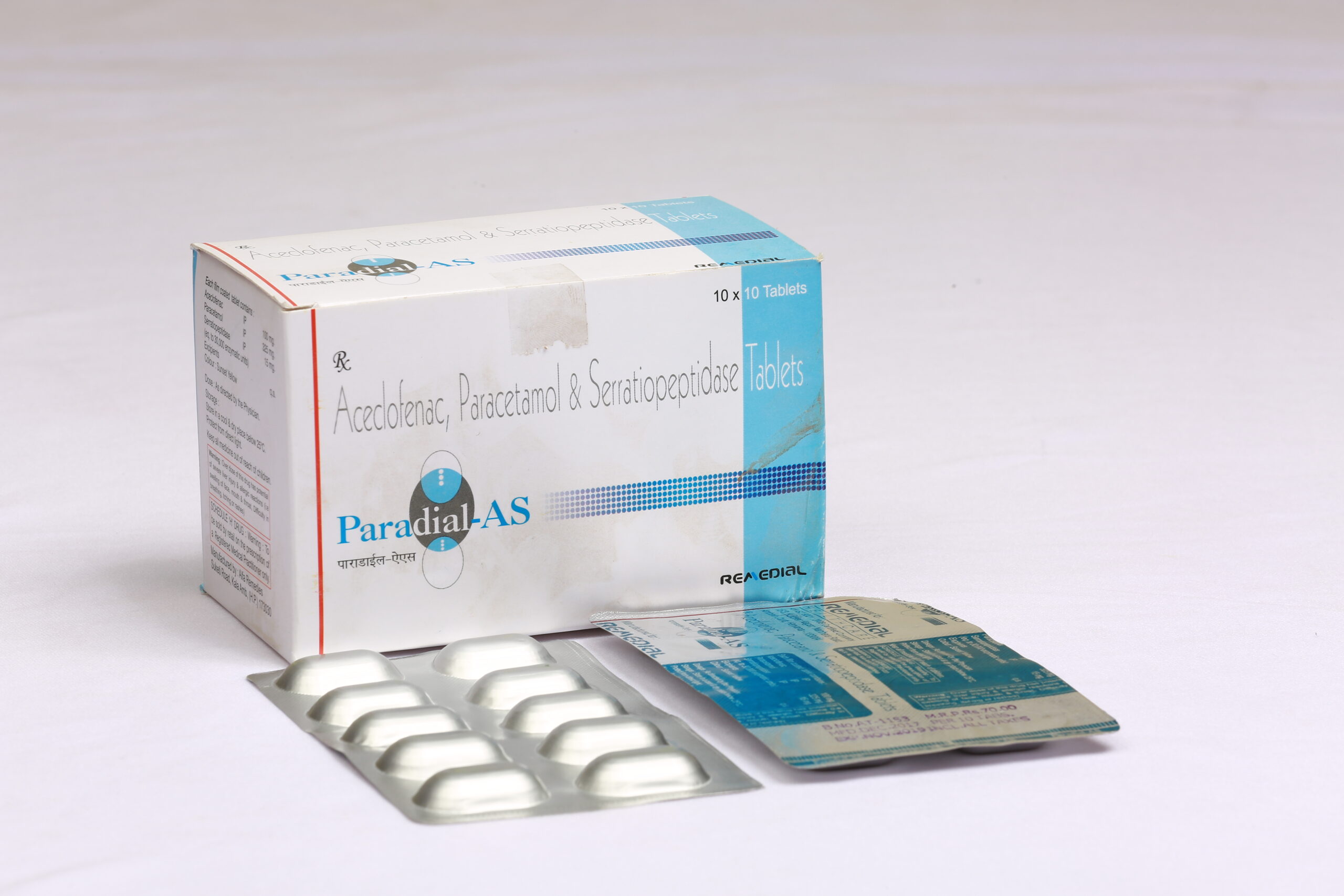 PARADIAL-AS (Aceclofenac 100mg + Para 325mg + Serratiopeptidase 15mg)